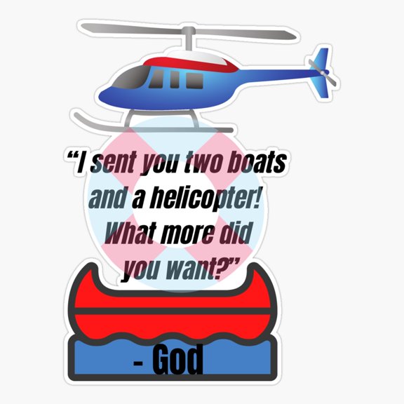 Boats Helicopter God Joke Sticker