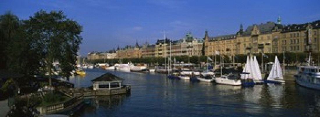 Boats In A River Stockholm Sweden Canvas Art - Panoramic Images (18 x 7)