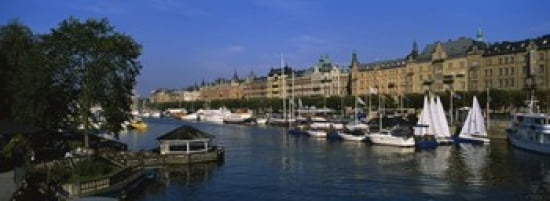 Boats In A River Stockholm Sweden Canvas Art - Panoramic Images (36 x 13)