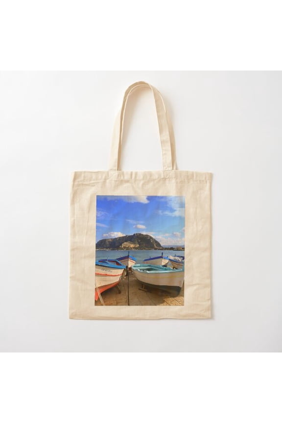 Boats In Mondello Canvas Tote Bags, Reusable Shopping Bag