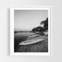 Boats, Kismet B&W - Fire Island New York Photography White Framed Wall Art Print 16 x 20 inches