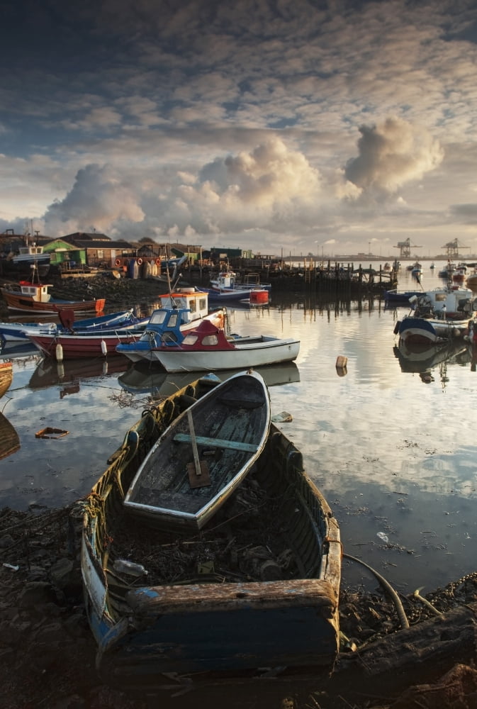 Boats Moored Along The Shoreline Saltburn Teesside England Canvas Art - John Short Design Pics (12 x 18)