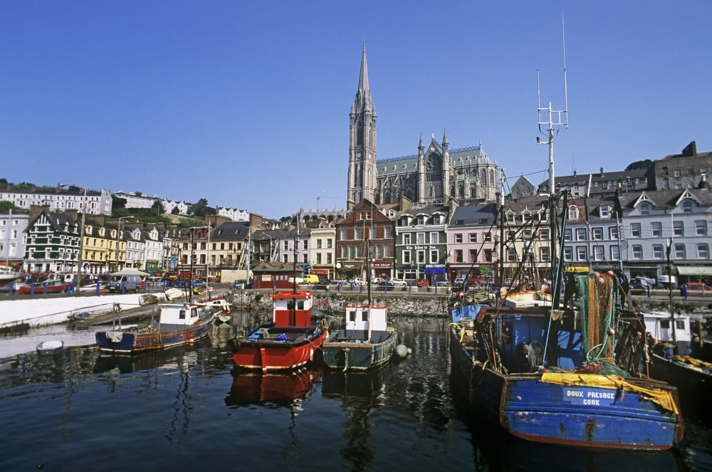 Boats Moored At A Harbor Cobh County Cork Republic Of Ireland Canvas Art - The Irish Image Collection Design Pics (36 x 24)