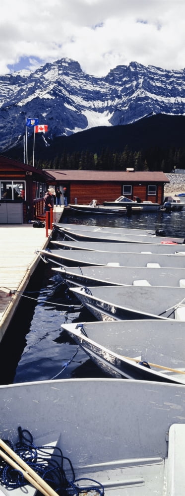 Boats Moored At Lake Minnewanka Canvas Art - Chris Parker Design Pics (9 x 26)