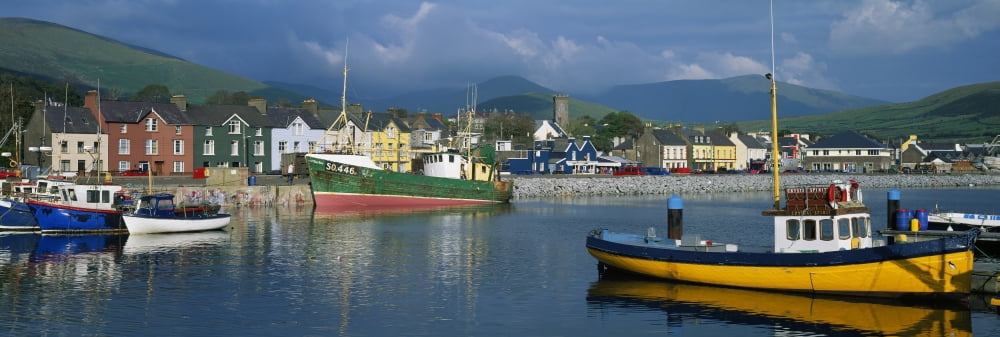 Boats Moored At A Harbor Dingle Harbor Dingle Peninsula County Kerry Republic Of Ireland Canvas Art - The Irish Image Collection Design Pics (34 x 11)