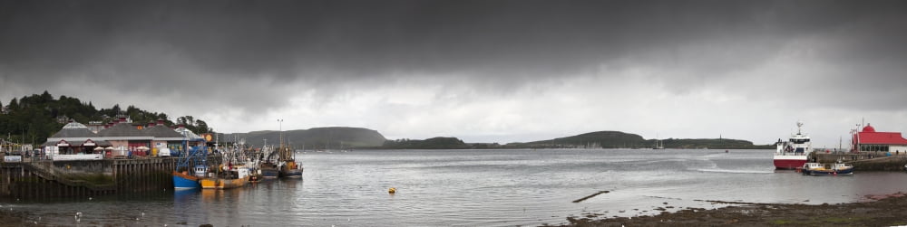 Boats Moored In The Harbor Oban Argyll Scotland Canvas Art - John Short Design Pics (43 x 10)