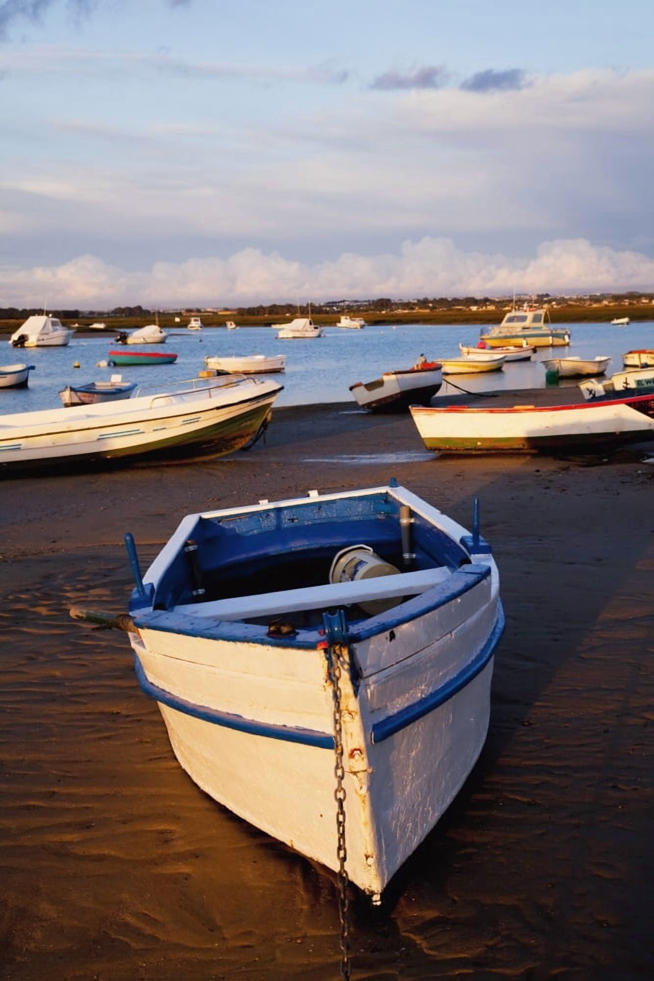 Boats Moored Near The Harbor Of Chiclana De La Frontera In Santa Petri Andalusia Spain Canvas Art - Peter Zoeller Design Pics (12 x 19)