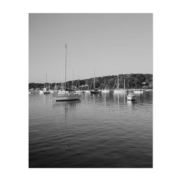 Boats in Northport Harbor B&W - Northport New York Photography Black and White Sailboat Harbor Nautical Water Seascape Boat Unframed Wall Art Print 6 x 8 inches