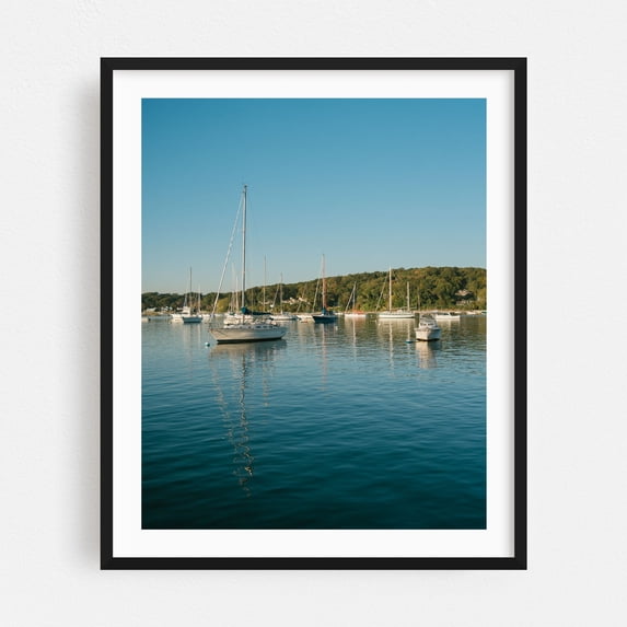 Boats in Northport Harbor - Northport New York Photography Boat Harbor Scenic Water Landscape Coastal Summer Black Framed Wall Art Print 12 x 16 inches