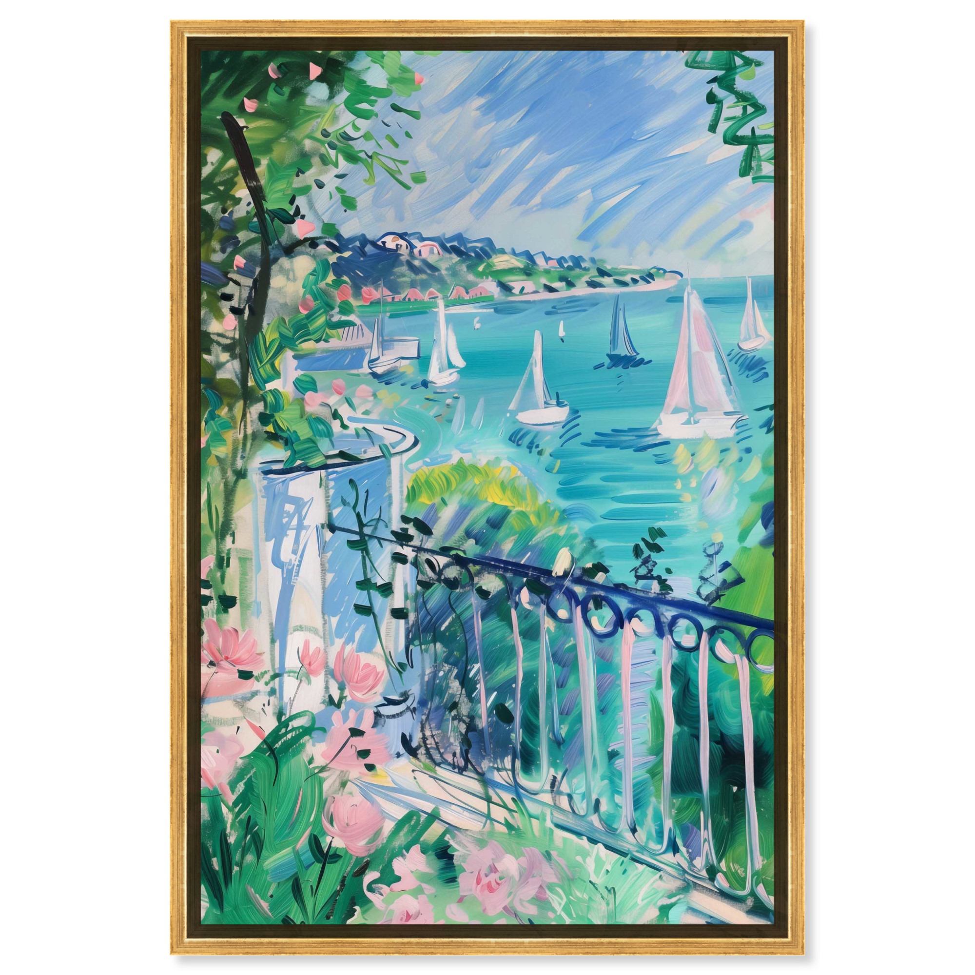 Boats Off The Balcony Canvas Vibrant Coastal Wall Art by Art Remedy ...