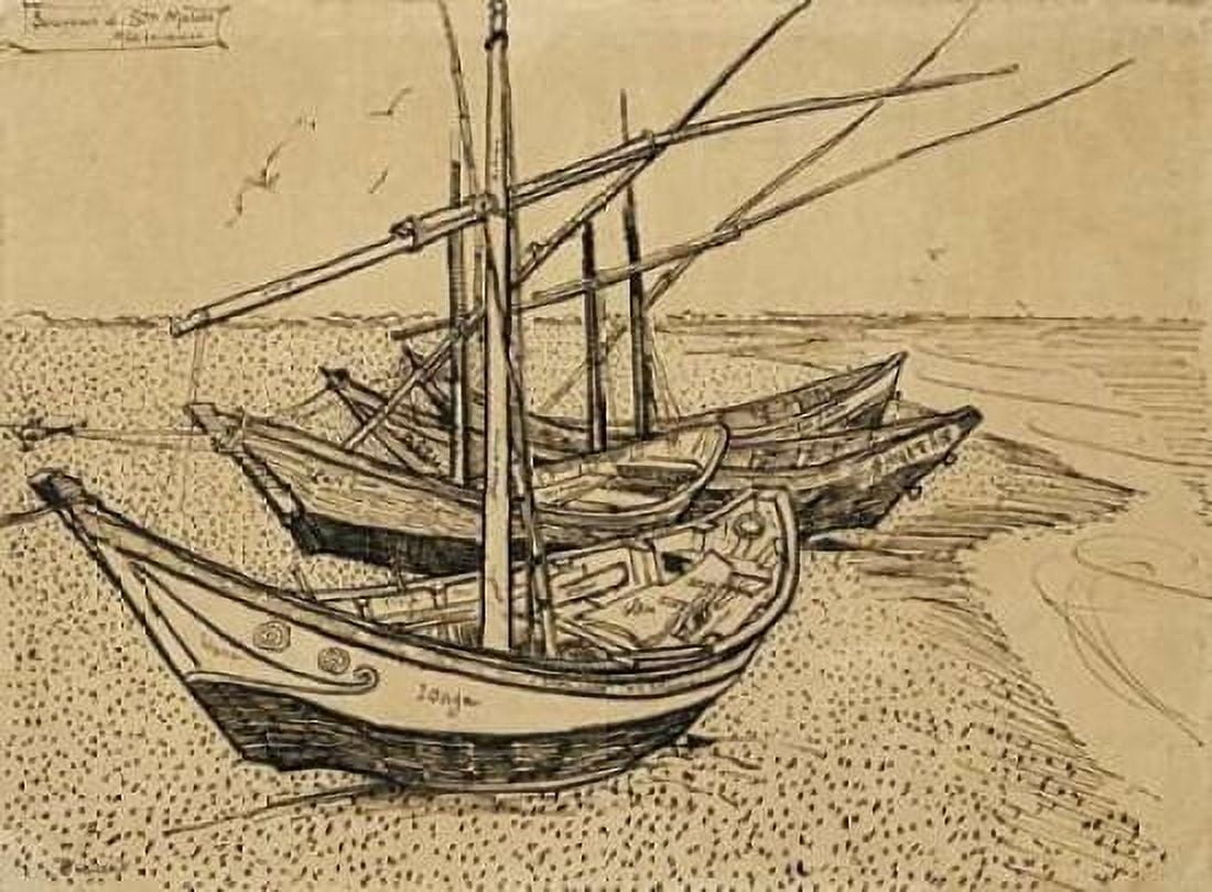 Boats On The Beach at Saintes-Maries-De-La-Mer Canvas Art - Vincent Van Gogh (18 x 24)