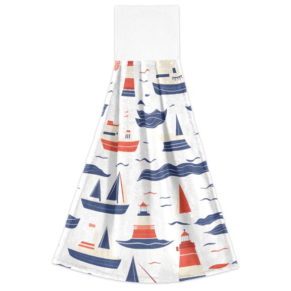 Boats Pattern Hand Towels 2 Pack Quick Dry Velvet Soft with Velcro Kitchen Bath 14x18in