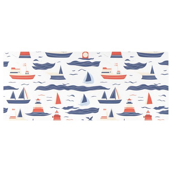 Boats Pattern Stretch Fitted Tablecloth 2.5x6ft Elastic Wrinkle Resistant Cover