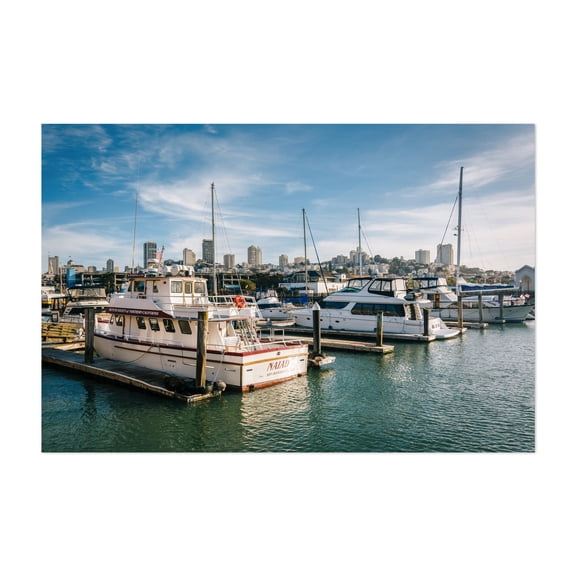 Boats at Pier 39, San Francisco - San Francisco California Photography Harbor Boat Cityscape Maritime Nautical Seaside Skyline Unframed Wall Art Print 4 x 6 inches