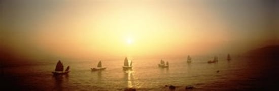 Boats Shantou China Canvas Art - Panoramic Images (36 x 12)