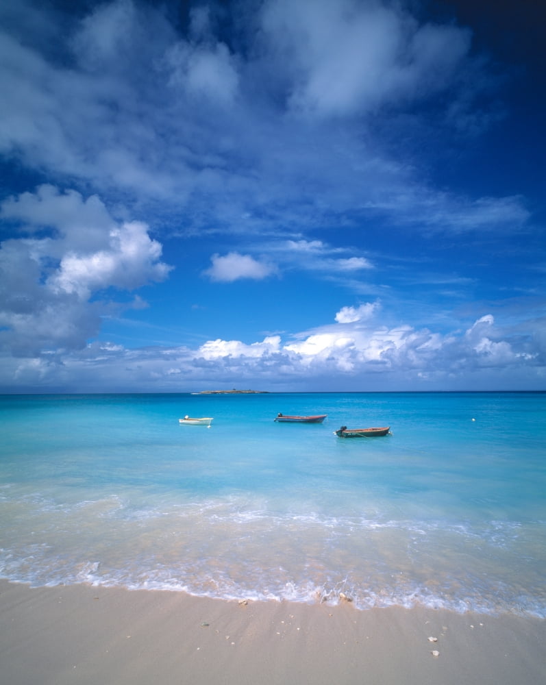 Boats Tropical Caribbean Sea Antilles Canvas Art - Panoramic Images (12 x 36)