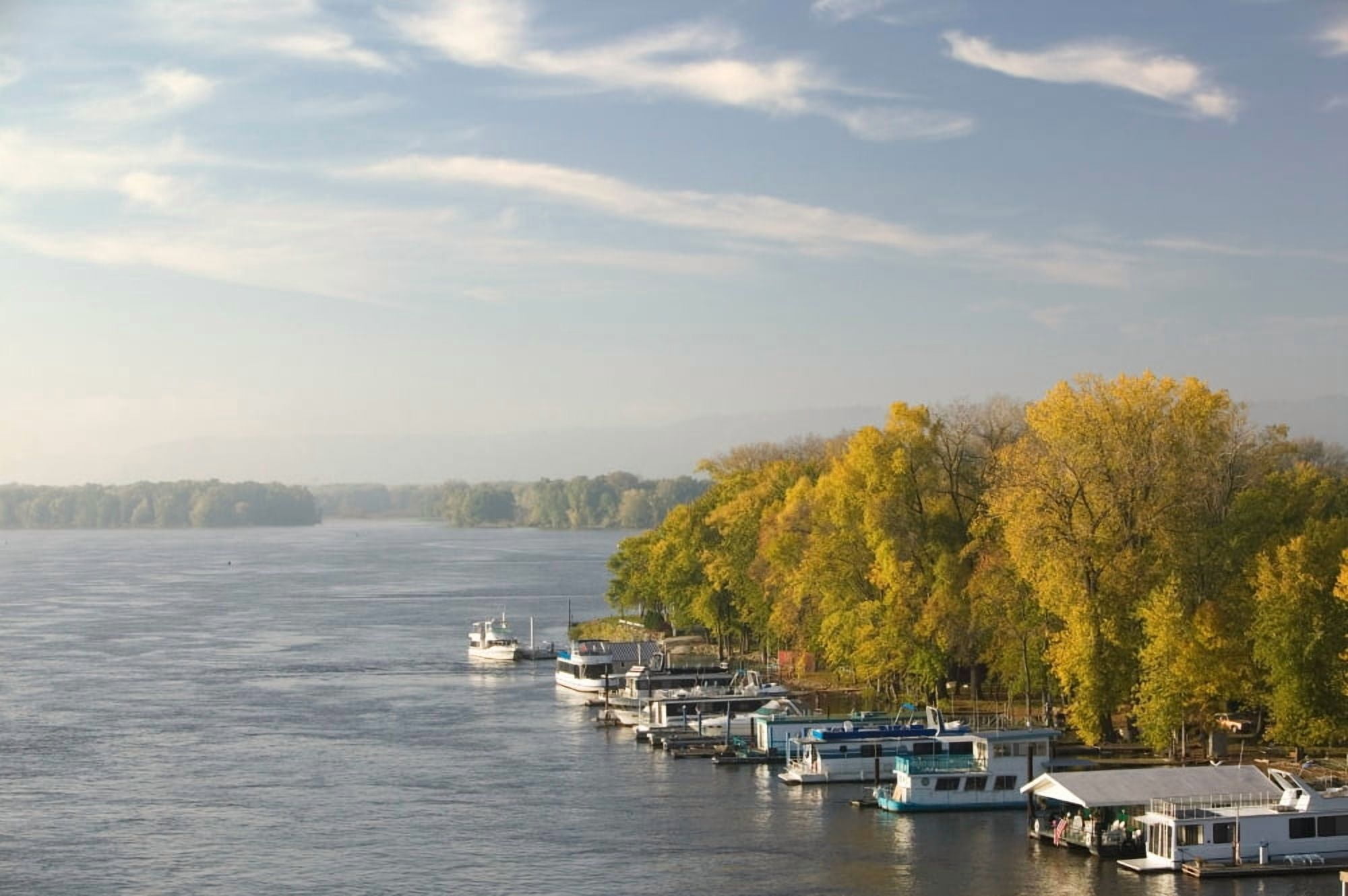 Boats anchored at a port Mississippi River Valley La Crosse Wisconsin USA Canvas Art - Panoramic Images (36 x 12)