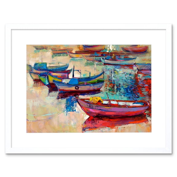 Boats and Ocean Painting Art Print Framed Poster Wall Decor 9x7 inch