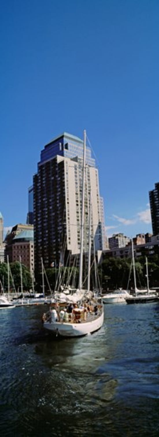 Boats at North Cove Yacht Harbor New York City New York State USA Canvas Art - Panoramic Images (18 x 7)