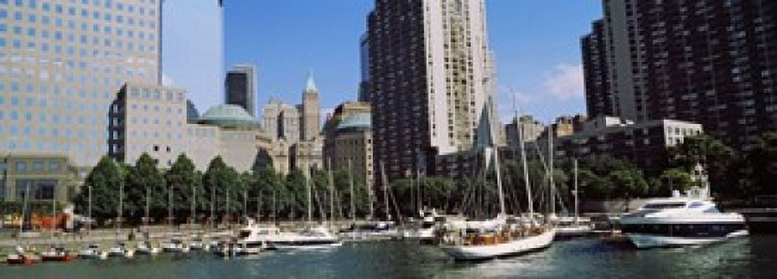 Boats at North Cove Yacht Harbor New York City New York State USA Canvas Art - Panoramic Images (18 x 7)