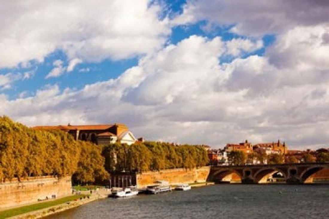 Boats at Quai de la Daurade Toulouse Haute-Garonne Midi-Pyrenees France Canvas Art - Panoramic Images (36 x 24)