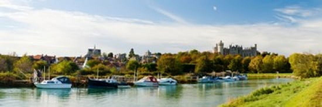 Boats at River Arun Arundel West Sussex England Canvas Art - Panoramic Images (18 x 6)