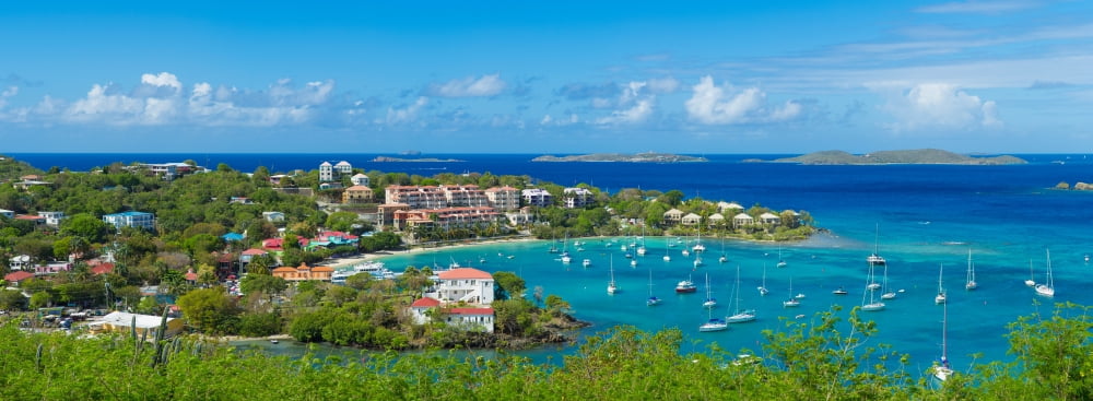 Boats at a harbor Cruz Bay St John US Virgin Islands Canvas Art - Panoramic Images (36 x 12)