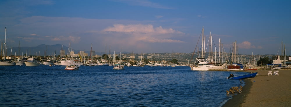 Boats at a harbor Newport Beach Harbor Newport Beach California USA Canvas Art - Panoramic Images (36 x 12)
