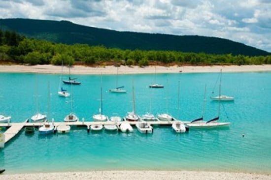 Boats at a harbor Port Margaridon Lake of Sainte-Croix Var Provence-Alpes-Cote dAzur France Canvas Art - Panoramic Images (36 x 24)