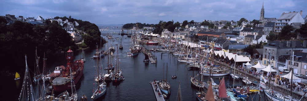 Boats at a harbor Port Rhu Harbour Douarnenez Finistere Brittany France Canvas Art - Panoramic Images (36 x 12)
