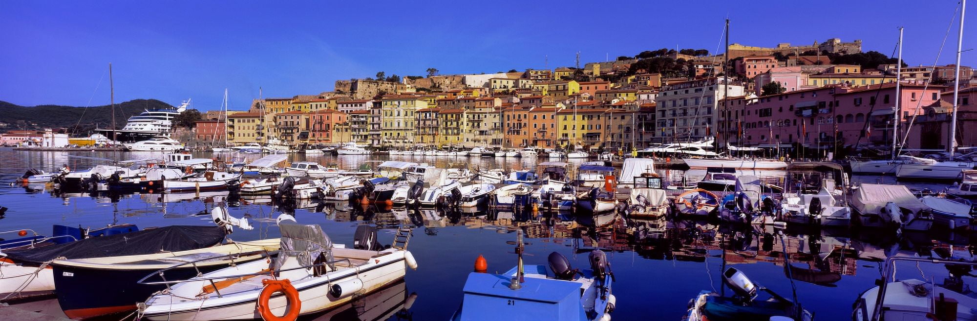 Boats at a harbor Portoferraio Island of Elba Tuscany Italy Canvas Art - Panoramic Images (27 x 9)