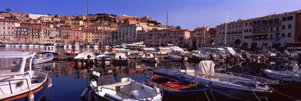 Boats at a harbor Portoferraio Island of Elba Tuscany Italy Canvas Art - Panoramic Images (36 x 12)