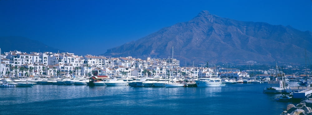 Boats at a harbor Puerto Banus Marbella Costa Del Sol Malaga Province Andalusia Spain Canvas Art - Panoramic Images (36 x 12)
