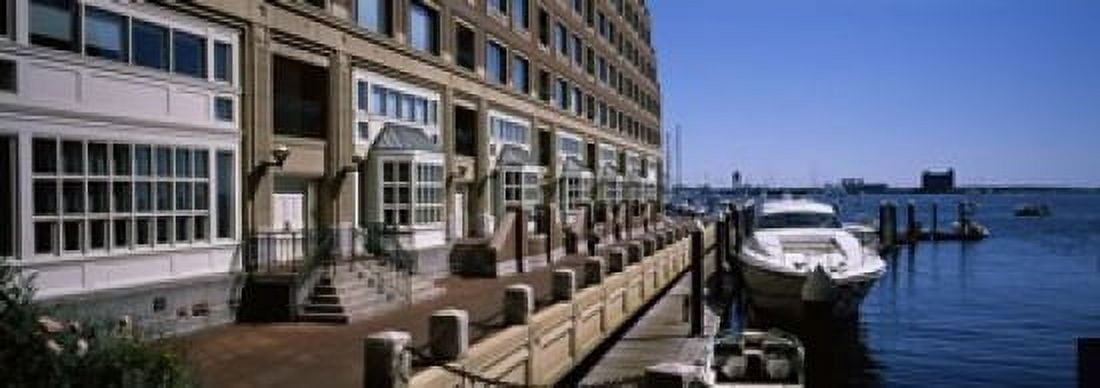 Boats at a harbor Rowes Wharf Boston Harbor Boston Suffolk County Massachusetts USA Canvas Art - Panoramic Images (18 x 7)