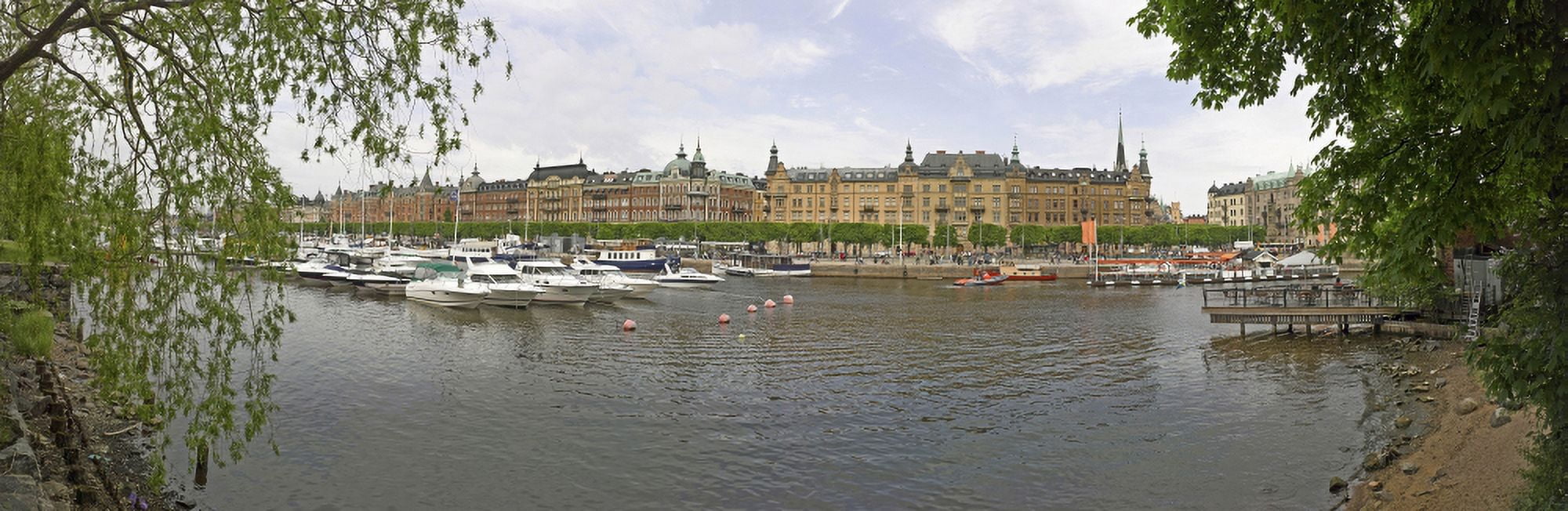 Boats at a harbor Strandvagen Stockholm Sweden Canvas Art - Panoramic Images (27 x 9)