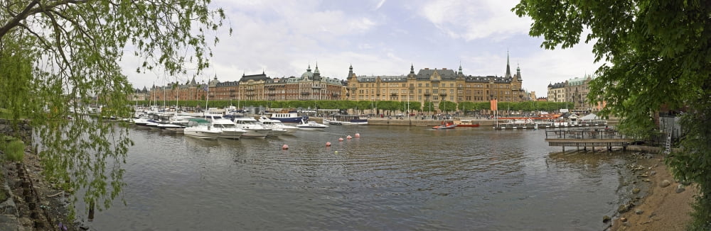 Boats at a harbor Strandvagen Stockholm Sweden Canvas Art - Panoramic Images (36 x 12)