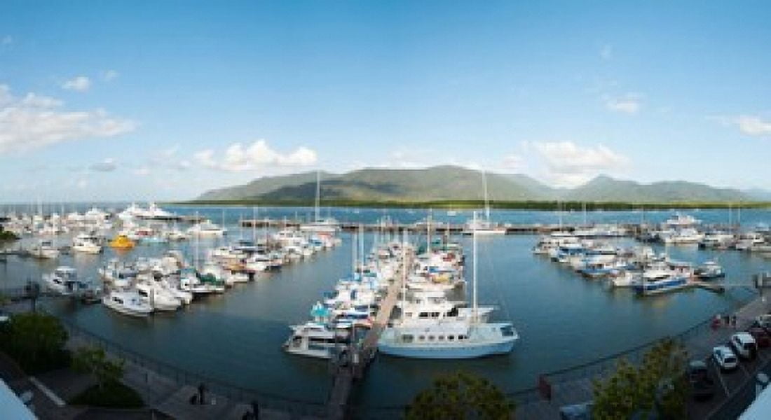 Boats at a marina Shangri-La Hotel Cairns Queensland Australia Canvas Art - Panoramic Images (36 x 20)