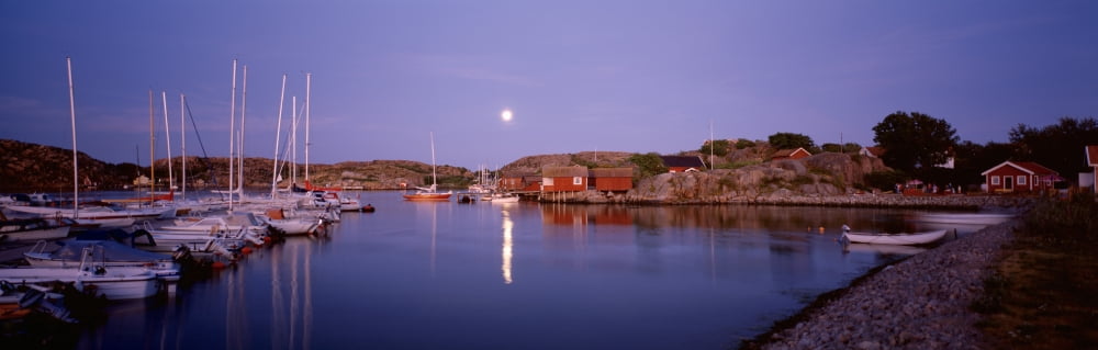 Boats at harbor Bohuslan Gotaland Sweden Canvas Art - Panoramic Images (12 x 36)