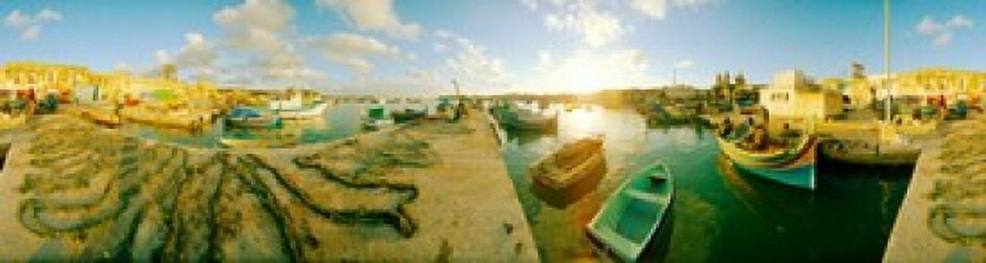 Boats at harbor Malta Canvas Art - Panoramic Images (21 x 6)