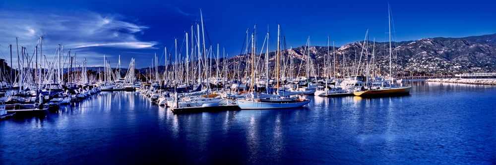 Boats at harbor Santa Barbara California USA Canvas Art - Panoramic Images (6 x 18)