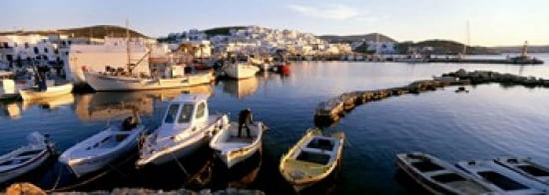 Boats at the dock in the sea Paros Cyclades Islands Greece Canvas Art - Panoramic Images (18 x 7)