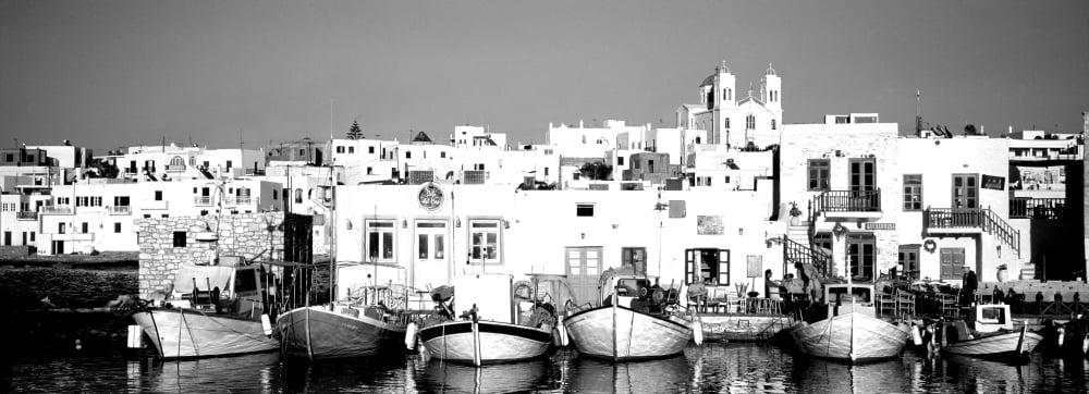 Boats at the waterfront Paros Cyclades Islands Greece Canvas Art - Panoramic Images (13 x 36)