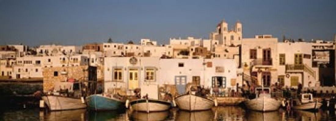 Boats at the waterfront Paros Cyclades Islands Greece Canvas Art - Panoramic Images (18 x 7)