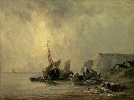 Boats by the Normandy Shore Canvas Art - Richard Parkes Bonington (18 x 24)