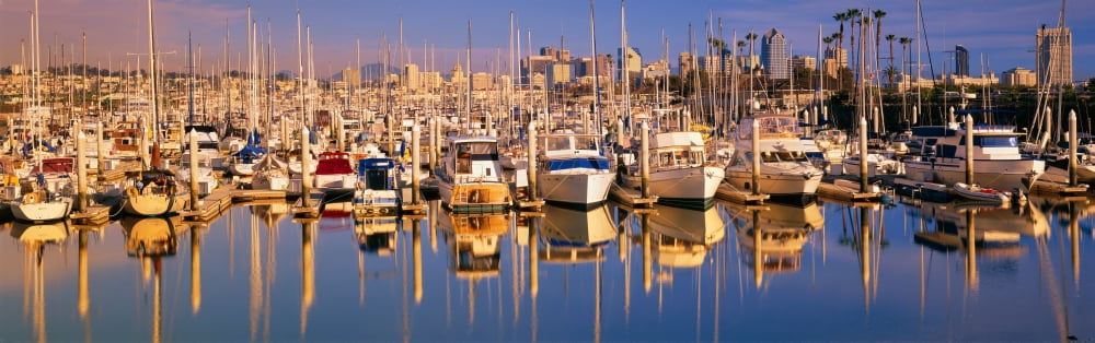 Boats docked at San DiegoCA marina Canvas Art - Panoramic Images (36 x 12)