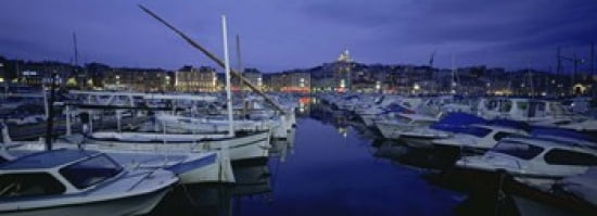 Boats docked at a port Old Port Marseille Bouches-Du-Rhone Provence-Alpes-Cote Daze France Canvas Art - Panoramic Images (36 x 13)