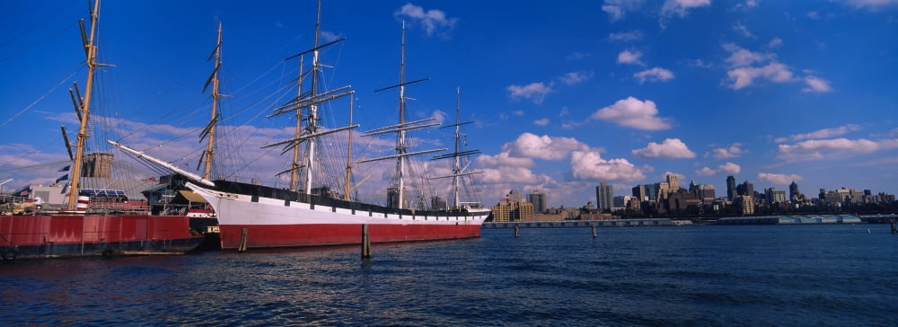 Boats docked at a seaport South Street Seaport Manhattan New York City New York State USA Canvas Art - Panoramic Images (36 x 12)