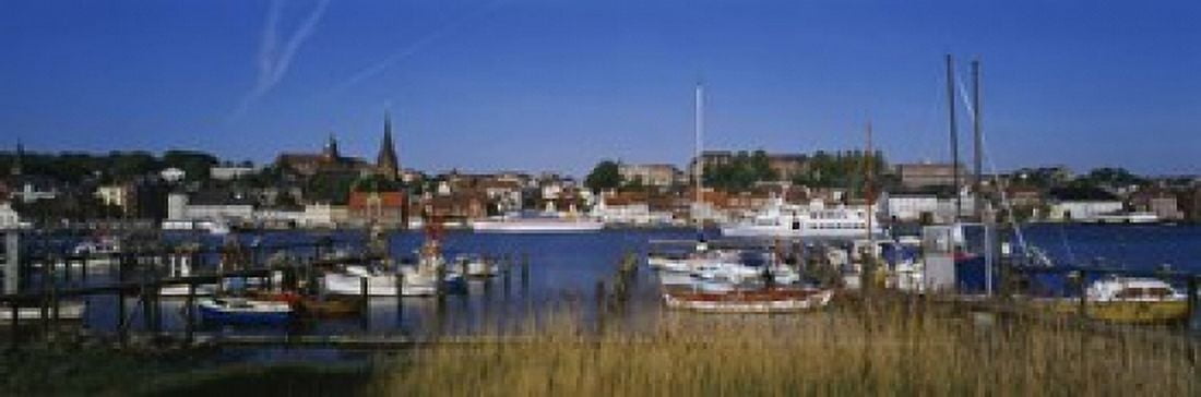 Boats docked at the harbor Flensburg Harbor Munsterland Germany Canvas Art - Panoramic Images (18 x 6)