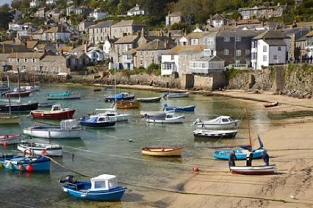 Boats in Mousehole Harbour near Penzance Cornwall England Canvas Art - David Wall DanitaDelimont (19 x 12)