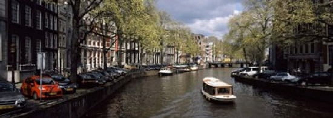 Boats in a canal Amsterdam Netherlands Canvas Art - Panoramic Images (18 x 7)
